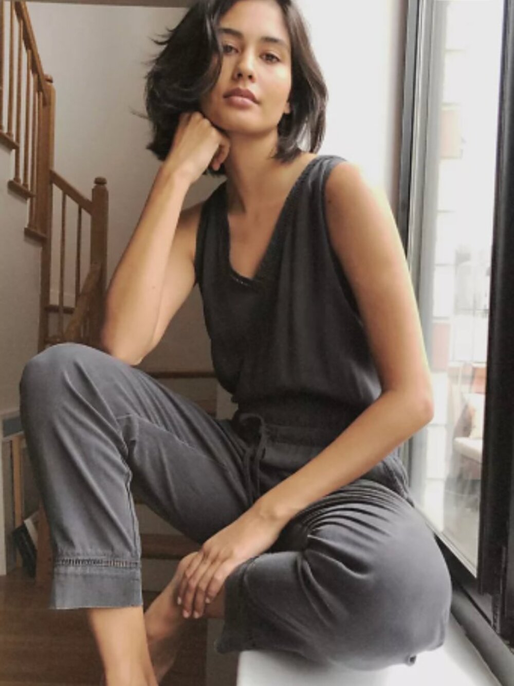 Cloth & Stone Synne Jumpsuit Dark Grey Sleeveless Cropped Length Size Small